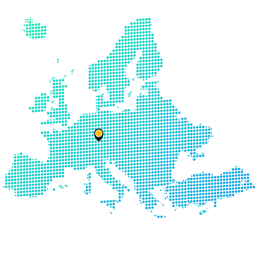 Map of Europe showing Augsburg
